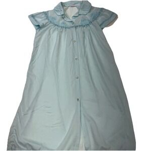 Vtg Sears Nightgown Womans 36 Blue Cotton Lace Accent Sleepwear